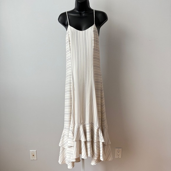 Prose & Poetry Dresses & Skirts - Prose & Poetry Coastal Academia Pinstripe Ruffle Tiered Midi Dress S Cream